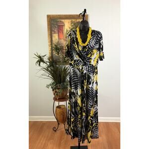 Clues Collection Maxi Dress Womens Sz 12 Multi Geo Print Surplice Neckline Lined